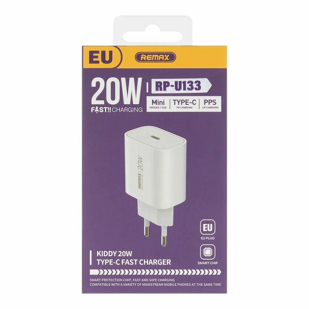 Сетевая зарядка Remax RP-U133 Kiddy Platinum PD3.0 Type-C порт 20W белая, изображение 6