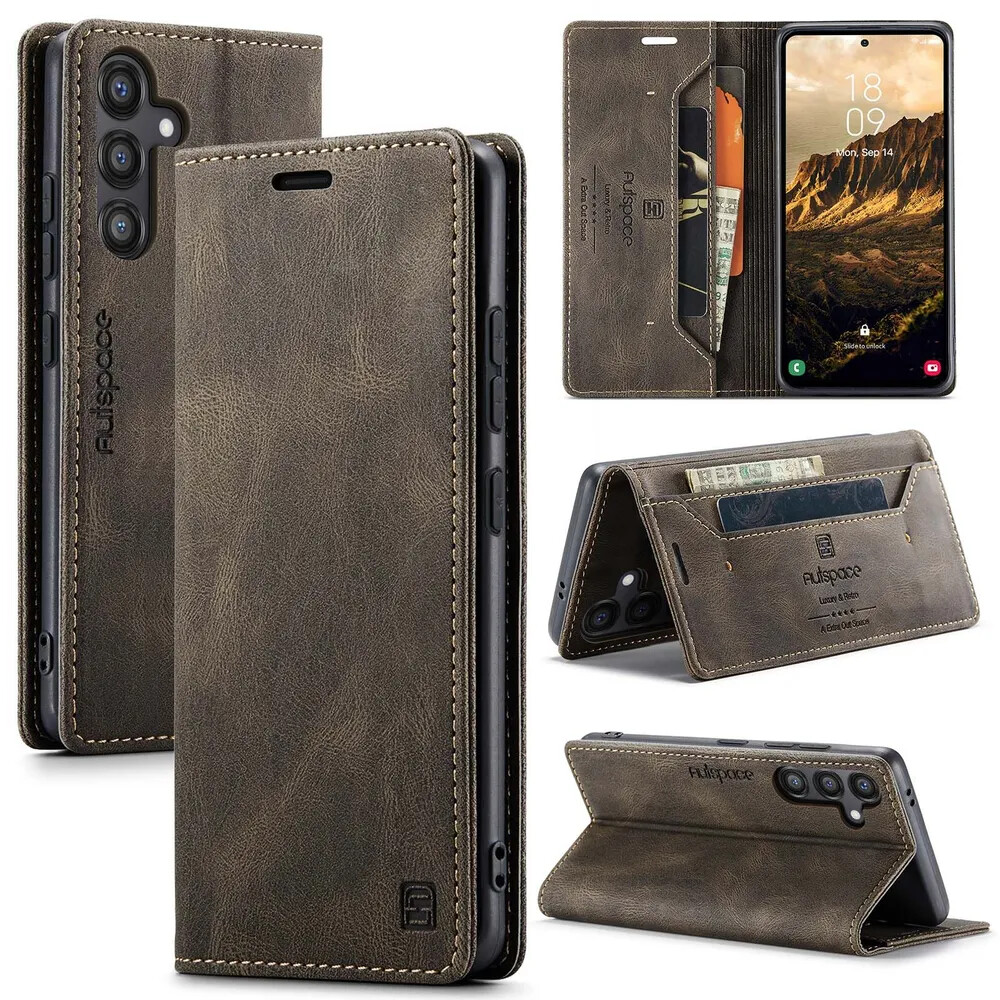 Кликните для увеличения изображения Чехол для Samsung A35 книжка с магнитом AutSpace Brown с магнитом, изображение 2