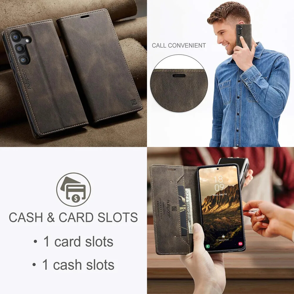 Кликните для увеличения изображения Чехол для Samsung A55 книжка с магнитом AutSpace Brown с магнитом, изображение 8