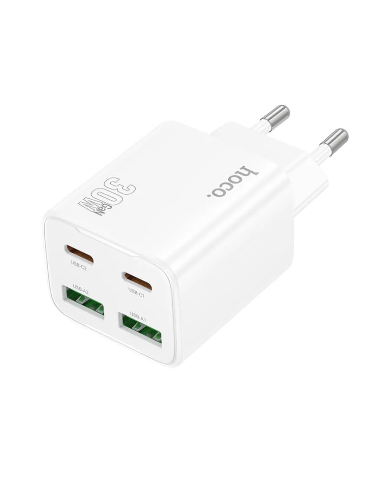 Кликните для увеличения изображения Сетевая зарядка Hoco N56 Fundador 2xType-C + 2xUSB 30W White + кабель Type-C USB-C, изображение 3