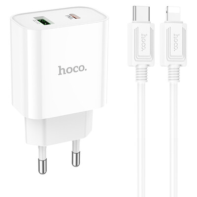 Сетевая зарядка с кабелем Lightning Hoco C80A Plus Rapido Type-C+USB 20W +кабель Lightning USB-C
