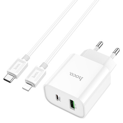 Сетевая зарядка с кабелем Lightning Hoco C80A Plus Rapido Type-C+USB 20W +кабель Lightning USB-C, изображение 2