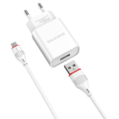 Сетевая зарядка с кабелем Micro USB Borofone BA20A 2.1A белая