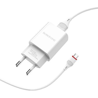 Сетевая зарядка с кабелем Micro USB Borofone BA20A 2.1A белая, изображение 3